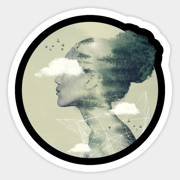 Landscape and Profile - double exposure Sticker by Vin Zzep